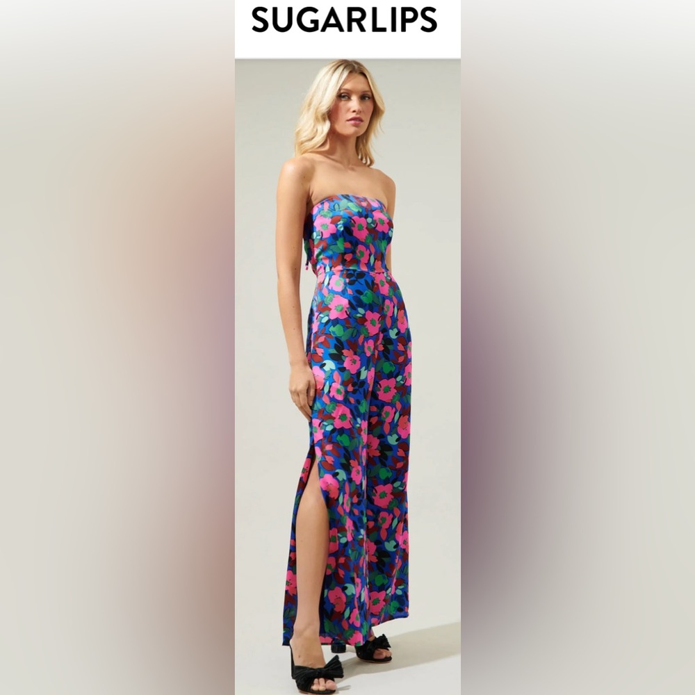 Baltic Born Satin Wide Leg Floral Jumpsuit NWT